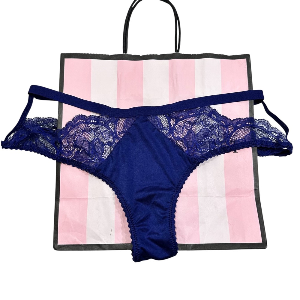 NWT Victoria's Secret Royal Blue Lace Trim Cheeky‎ Panty Small